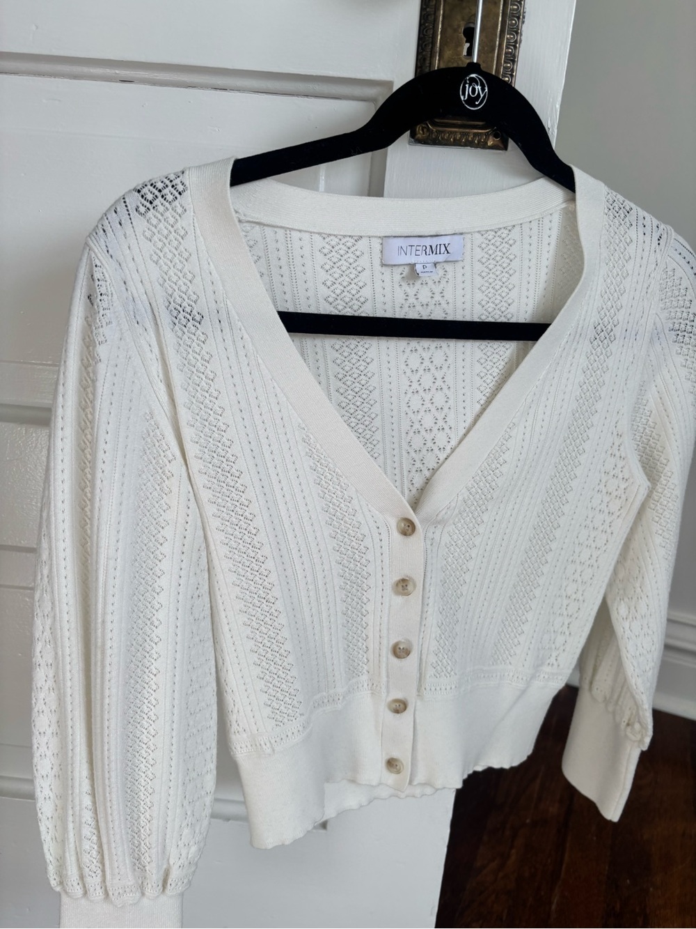 INTERMIX Cream Knit V-Neck Button Cardigan